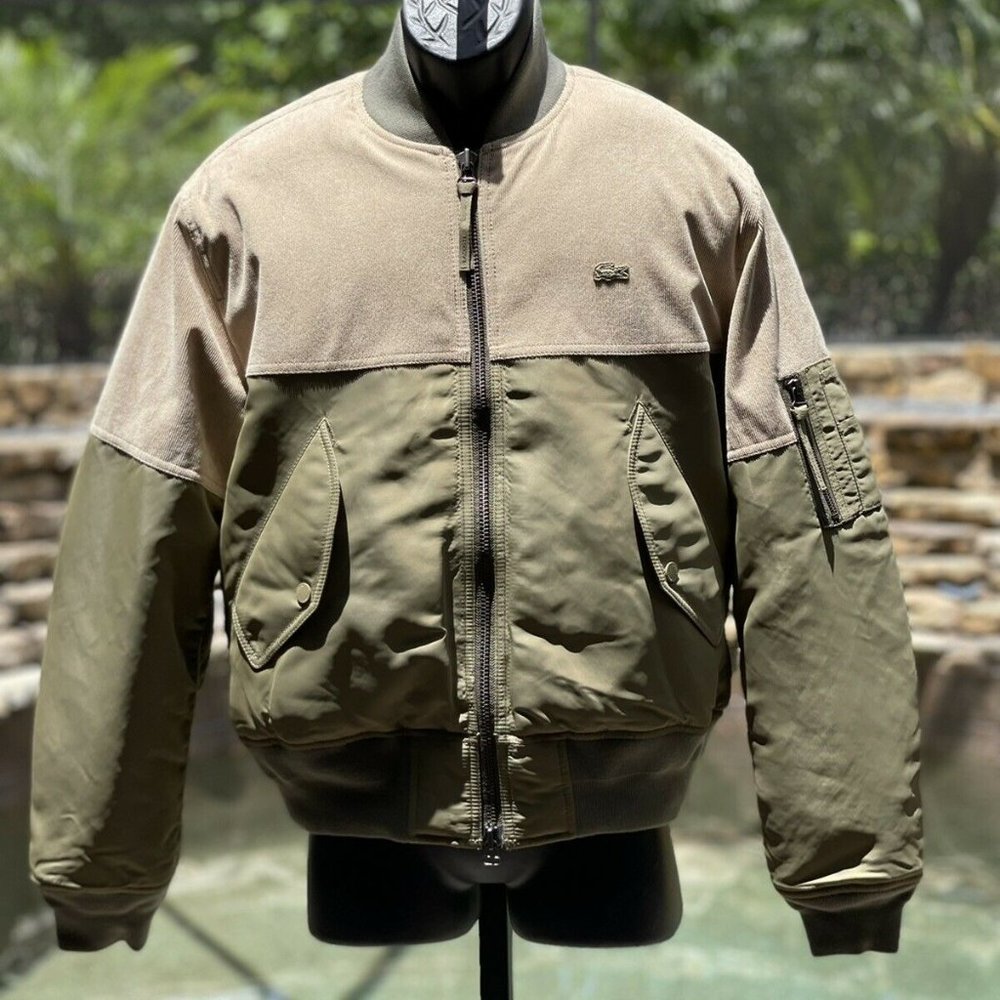 Lacoste TEO-MATERIAL Quilted Bomber Jacket S/M - New Khaki Green/Beige